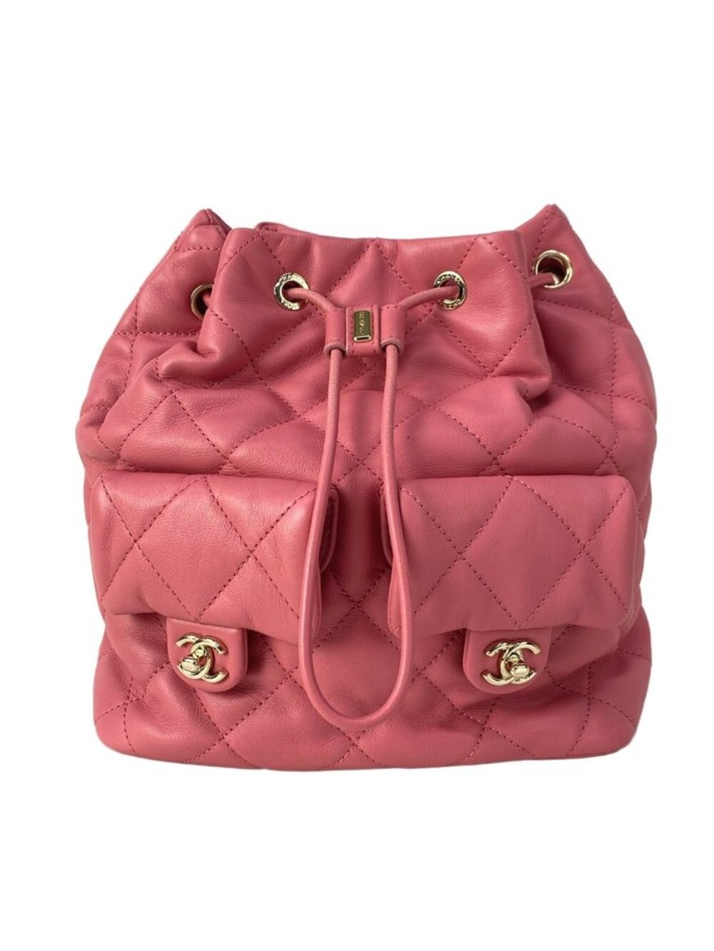 Chanel Backpack Quilted Pink Drawstring Chain Shoulder Gold